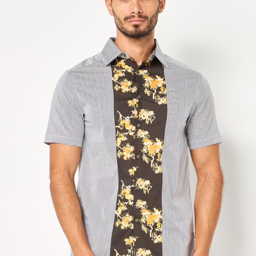 DKNY Short Sleeve Button Up Shirt Men’s XS Multicolor Casual Bowling Style